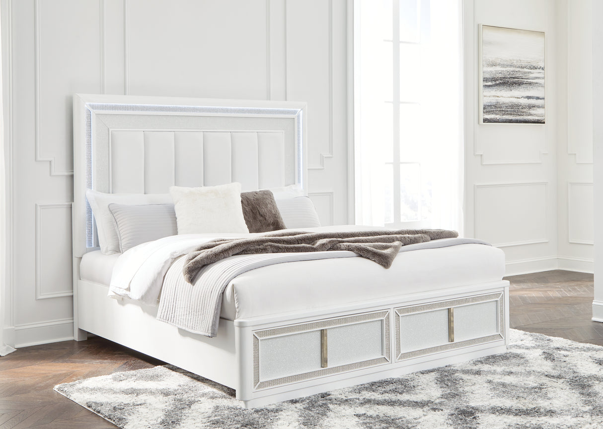 Nashville Furniture Outlets - Ashley Furniture - Chalanna Bedroom - King Upholstered Storage Bed / White - B822B4