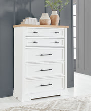 Nashville Furniture Outlets - Ashley Furniture - Ashbryn Bedroom - Five Drawer Chest / White/Natural - B844-46