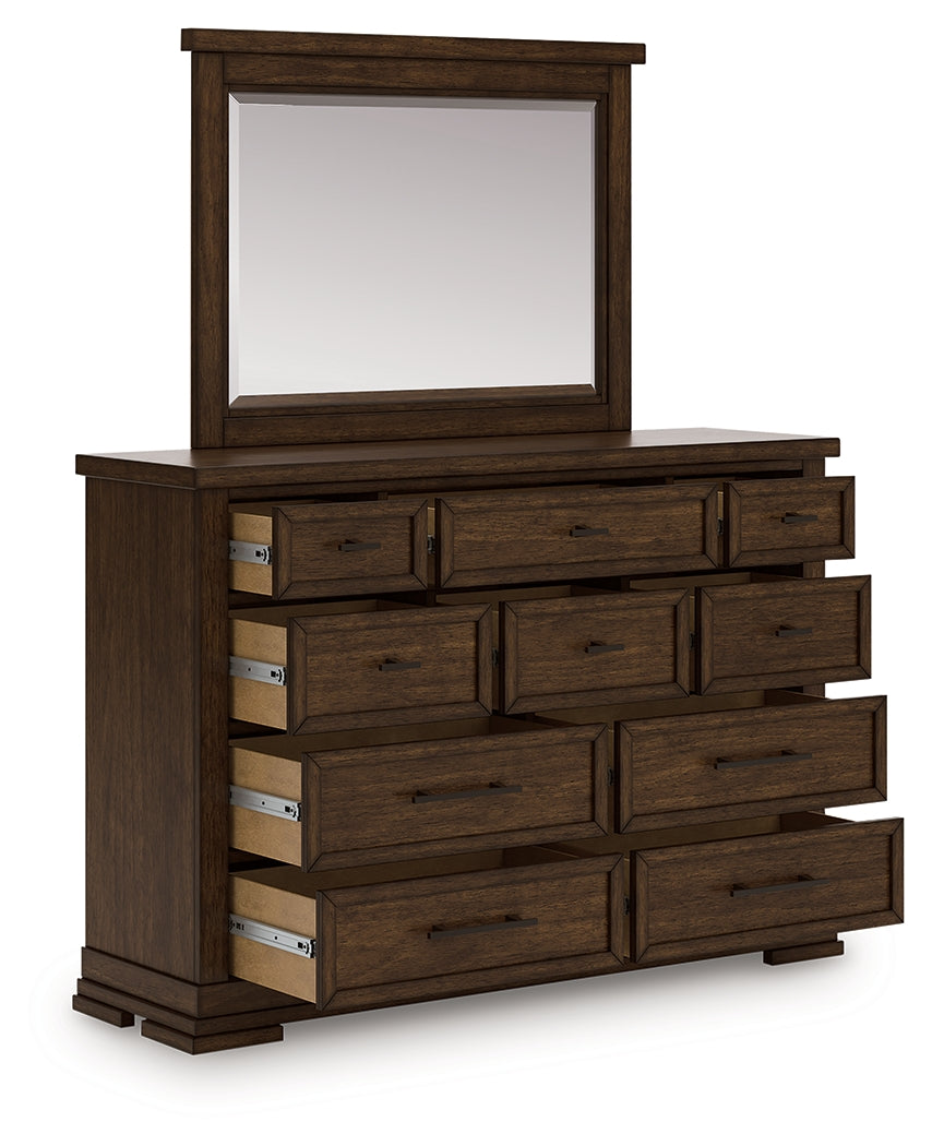 Nashville Furniture Outlets - Ashley Furniture - Taffenbrook Bedroom - Dresser and Mirror / Medium Brown - B849B1