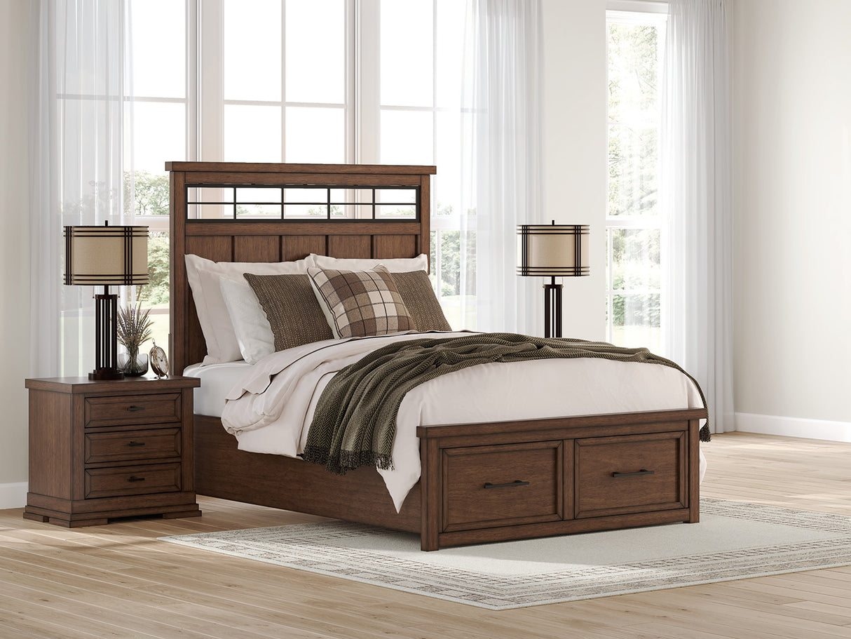 Nashville Furniture Outlets - Ashley Furniture - Taffenbrook Bedroom - Queen Panel Storage Bed / Medium Brown - B849B2