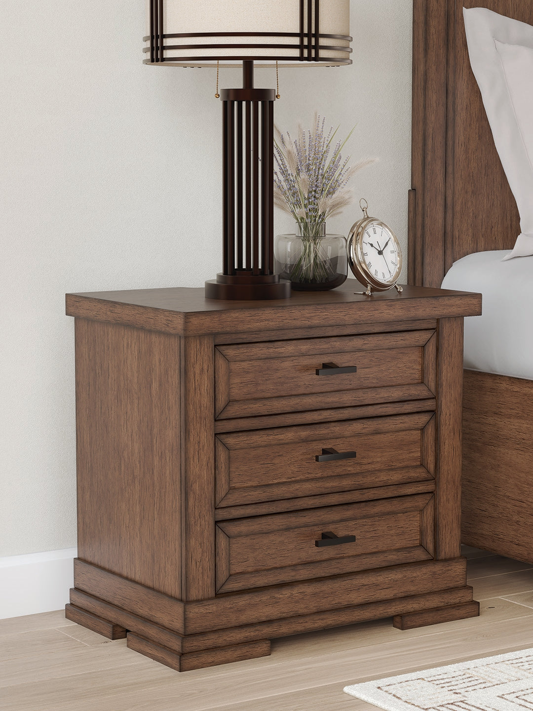 Nashville Furniture Outlets - Ashley Furniture - Taffenbrook Bedroom - Three Drawer Night Stand / Medium Brown - B849-93