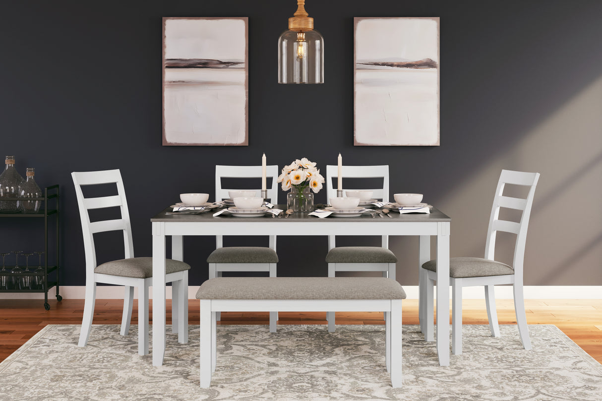 Nashville Furniture Outlets - Ashley Furniture - Stonehollow Dining Room - RECT DRM Table Set (6/CN) / White/Gray - D382-325