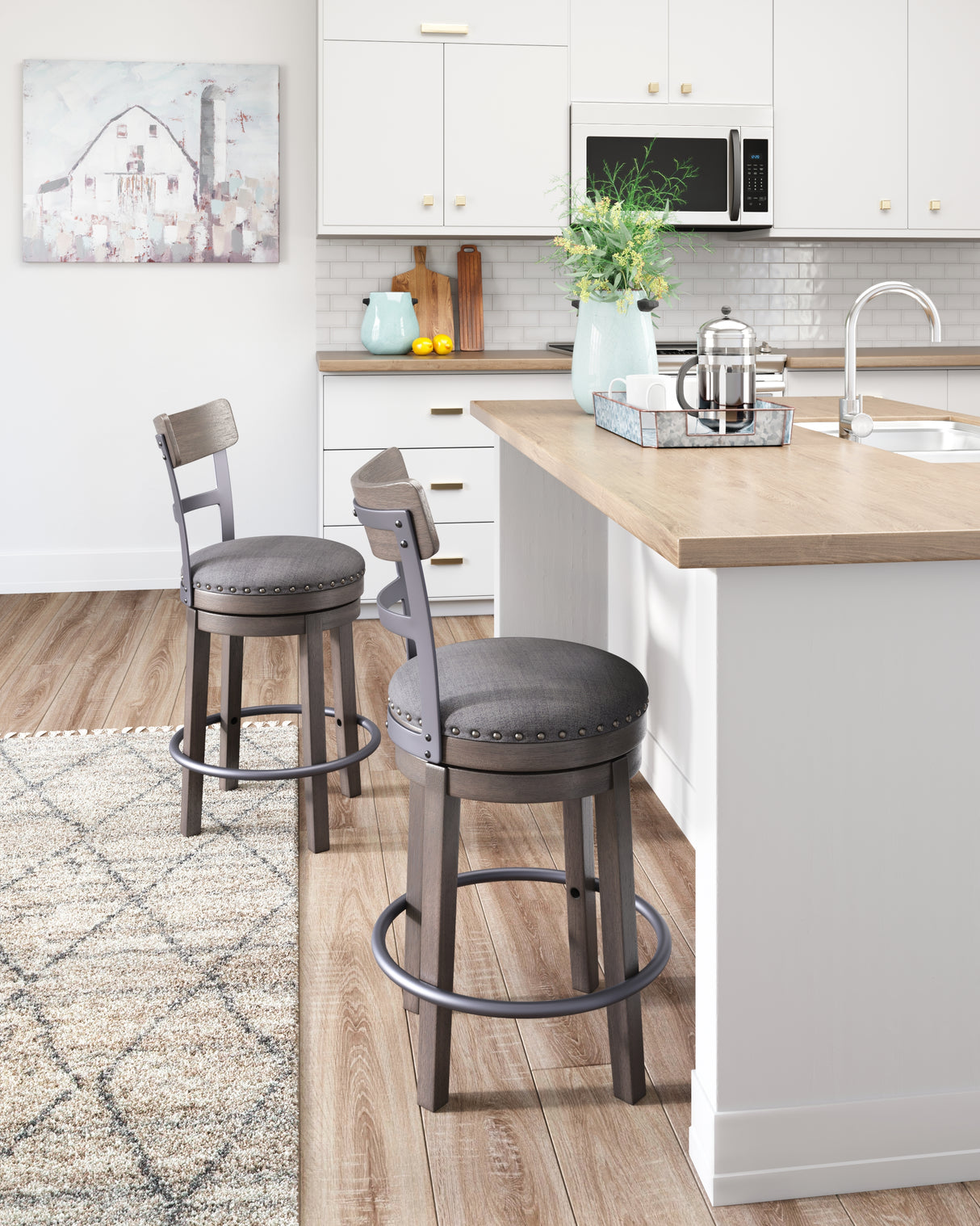Nashville Furniture Outlets - Ashley Furniture - Caitbrook Dining Room - UPH Swivel Barstool (1/CN) / Gray - D388-224