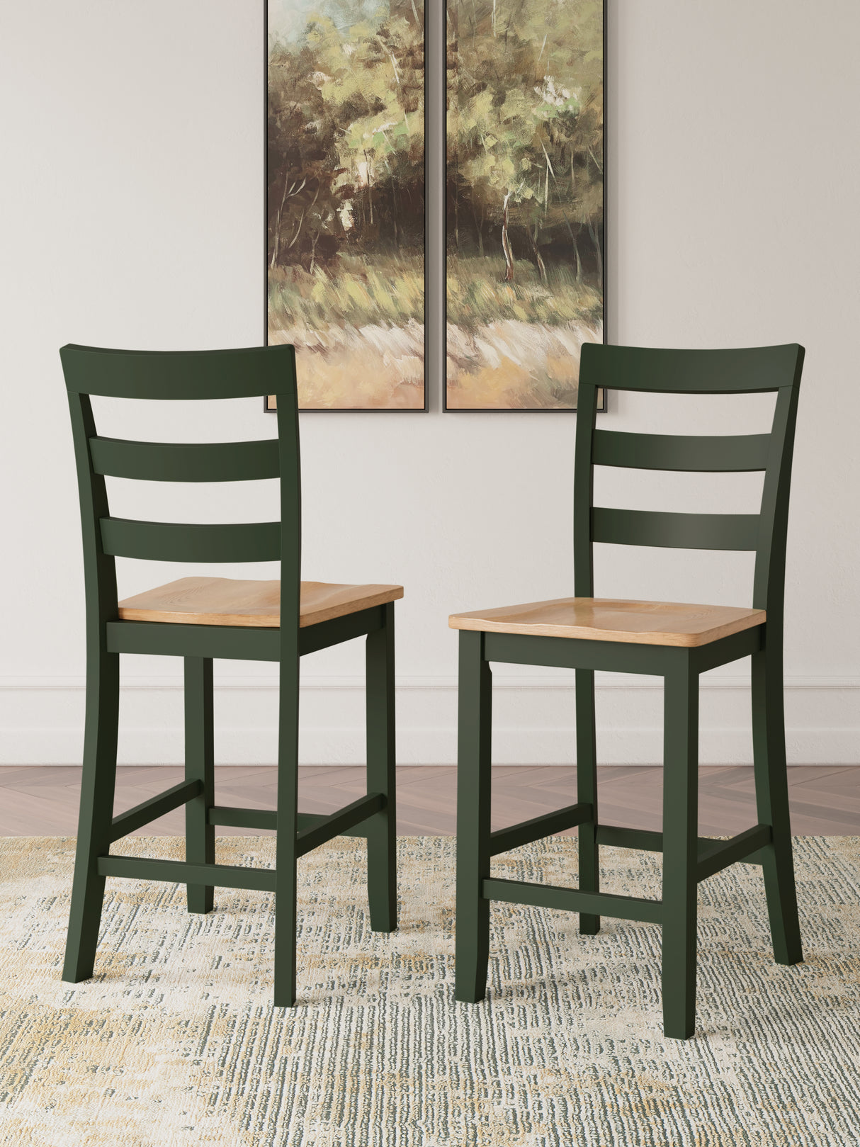Nashville Furniture Outlets - Ashley Furniture - Gesthaven Dining Room - Counter Height Barstool (Set of 2) / Natural/Green - D401-124X2