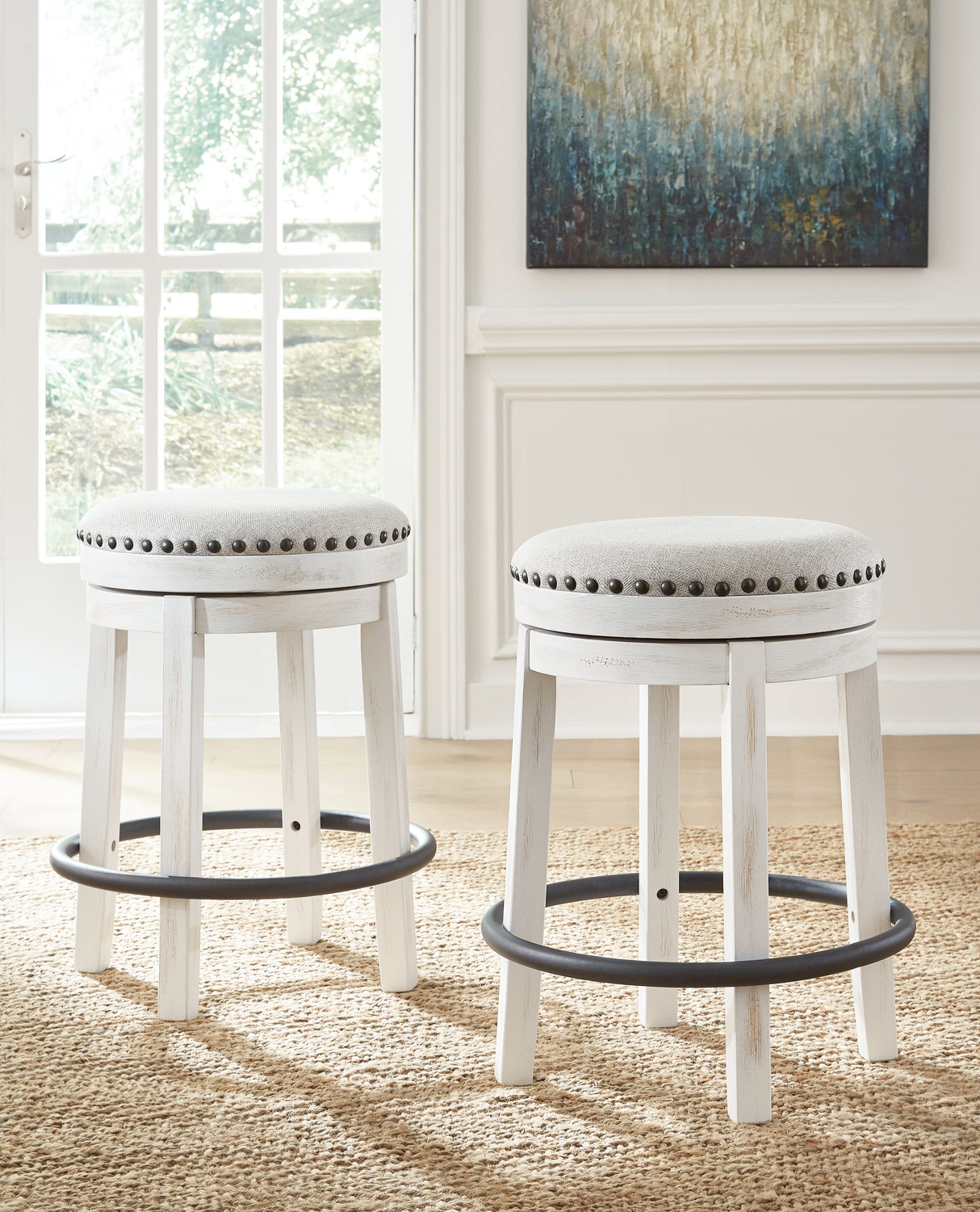 Nashville Furniture Outlets - Ashley Furniture - Valebeck Dining Room - UPH Swivel Stool (1/CN) / White/Black - D546-324