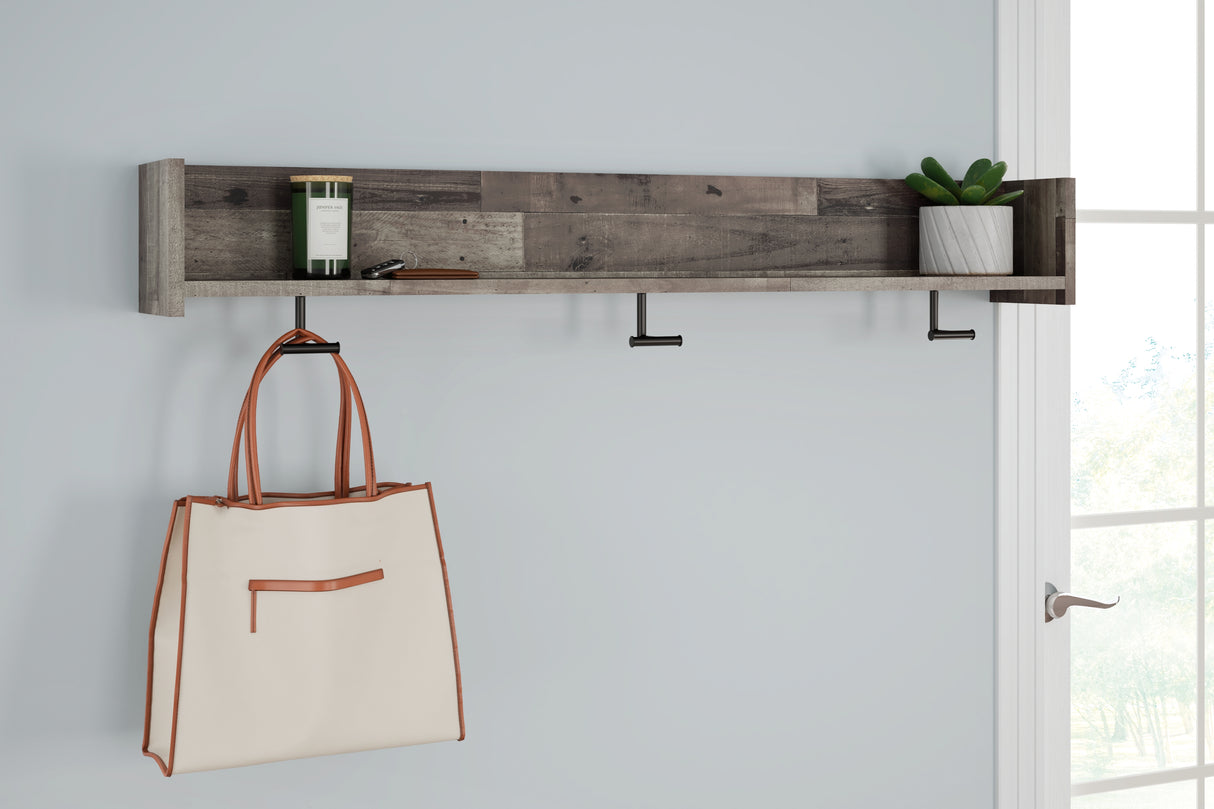 Nashville Furniture Outlets - Ashley Furniture - Neilsville Wall Decor - Wall Mounted Coat Rack w/Shelf / Multi Gray - EA2120-151