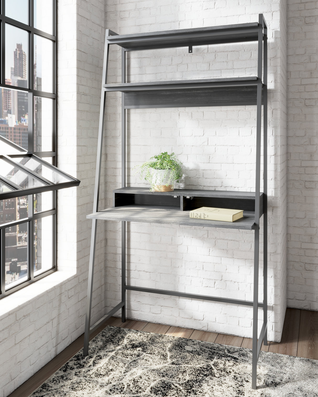 Nashville Furniture Outlets - Ashley Furniture - Yarlow Office Desk - Home Office Desk and Shelf / Black - H215-27