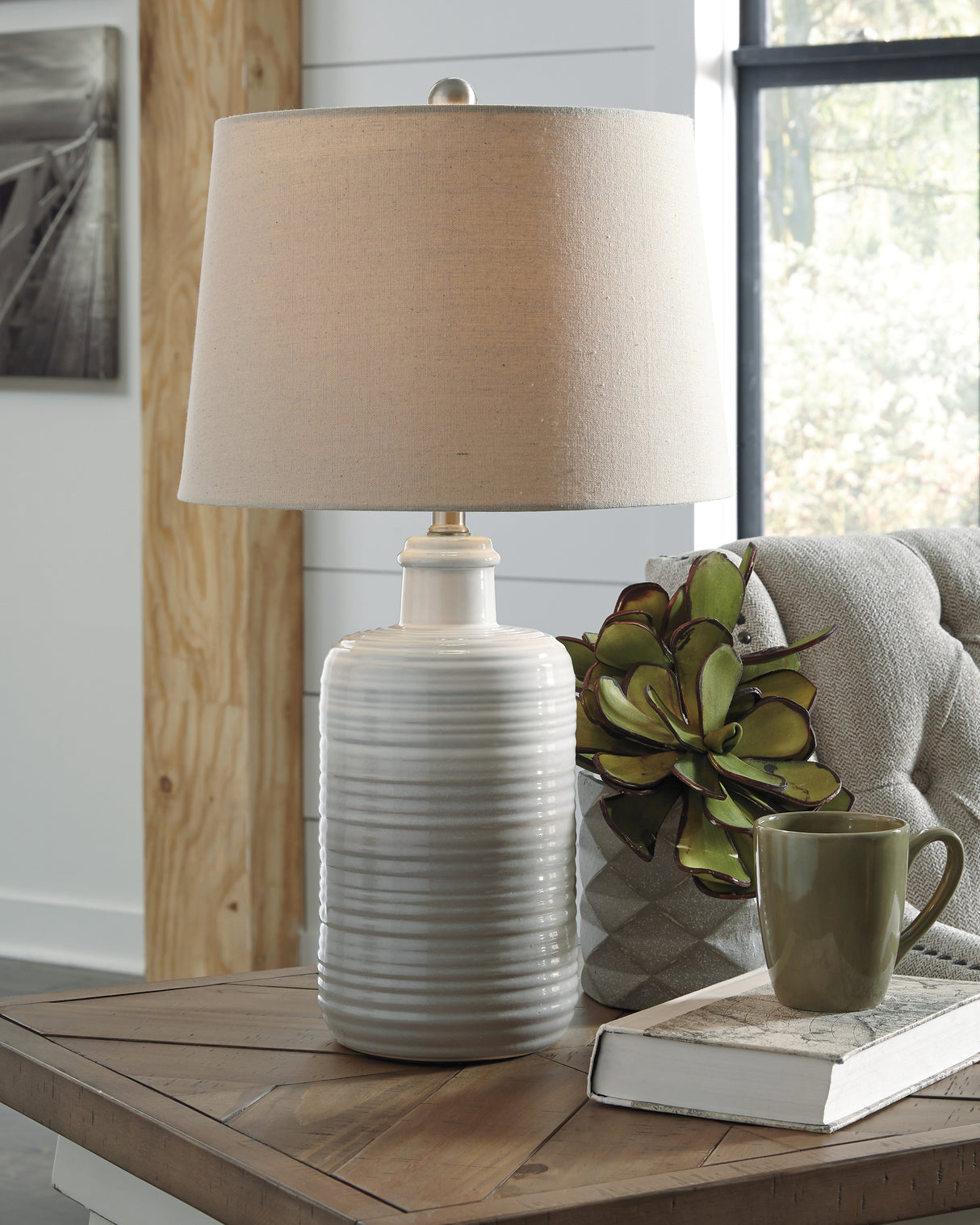 Nashville Furniture Outlets - Ashley Furniture - Marnina Lighting - Ceramic Table Lamp (Set of 2) / Taupe - L121854