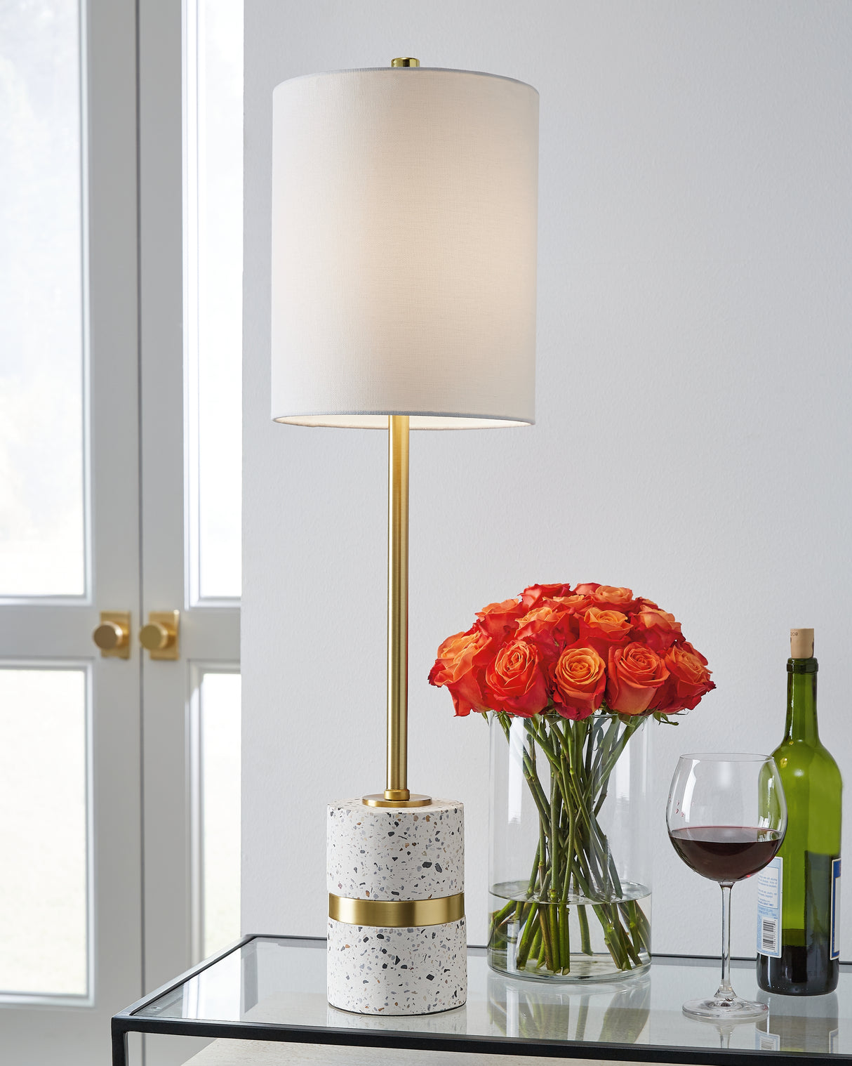 Nashville Furniture Outlets - Ashley Furniture - Maywick Lighting - Metal Table Lamp (1/CN) / White/Brass Finish - L235674