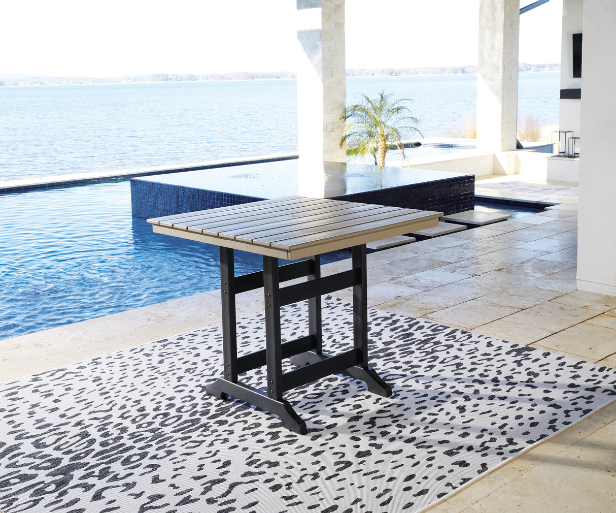 Nashville Furniture Outlets - Ashley Furniture - Fairen Trail Outdoor - Square Counter TBL w/UMB OPT / Black/Driftwood - P211-632
