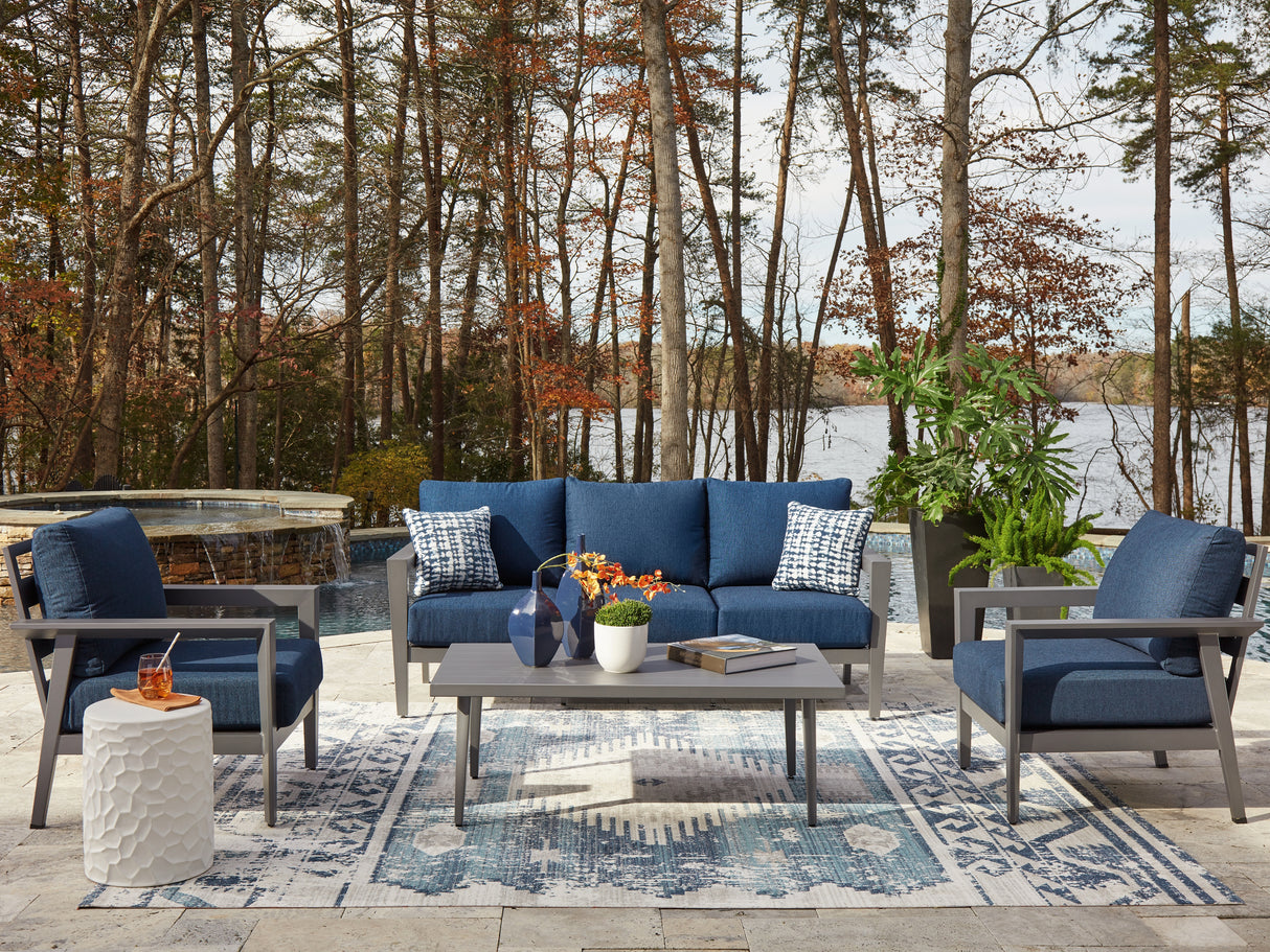 Nashville Furniture Outlets - Ashley Furniture - Gali Outdoor - Sofa/Chairs/Table Set (4/CN) / Gray/Blue - P275-081