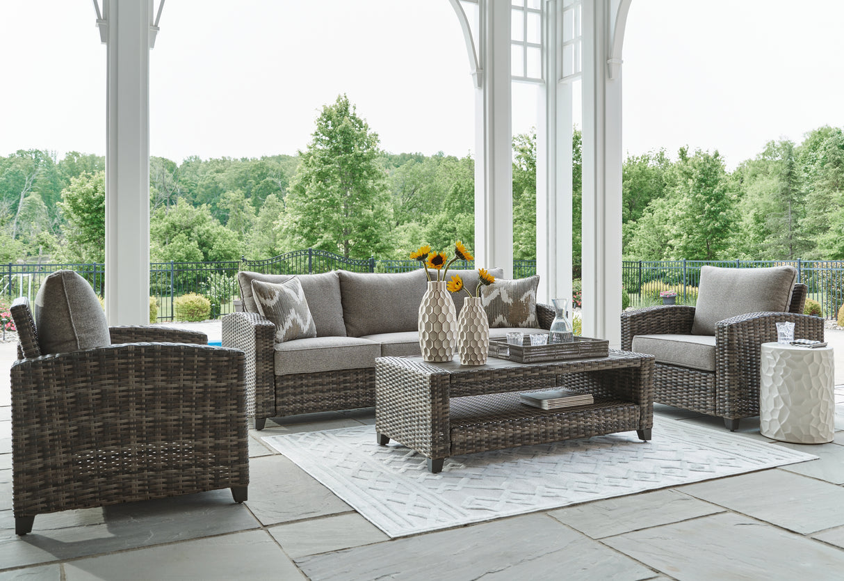 Nashville Furniture Outlets - Ashley Furniture - Oasis Court Outdoor - Sofa/Chairs/Table Set (4/CN) / Gray - P335-081