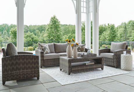 Nashville Furniture Outlets - Ashley Furniture - Oasis Court Outdoor - Sofa/Chairs/Table Set (4/CN) / Gray - P335-081