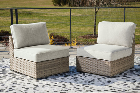 Nashville Furniture Outlets - Ashley Furniture - Calworth Outdoor - Armless Chair w/Cushion (Set of 2) / Beige - P458-846