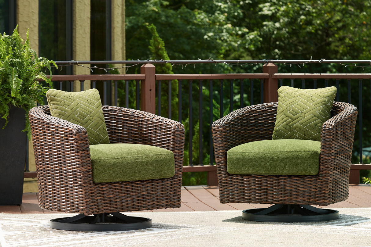 Nashville Furniture Outlets - Ashley Furniture - Horizon Hall Outdoor - Swivel Lounge w/ Cushion / Brown/Green - P572-821