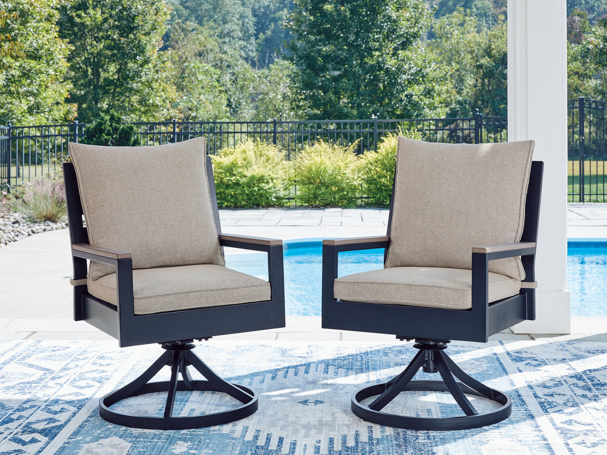 Nashville Furniture Outlets - Ashley Furniture - East Beach Outdoor - Swivel Chair w/Cushion (Set of 2) / Navy Blue/Driftwood - PCP587-602A
