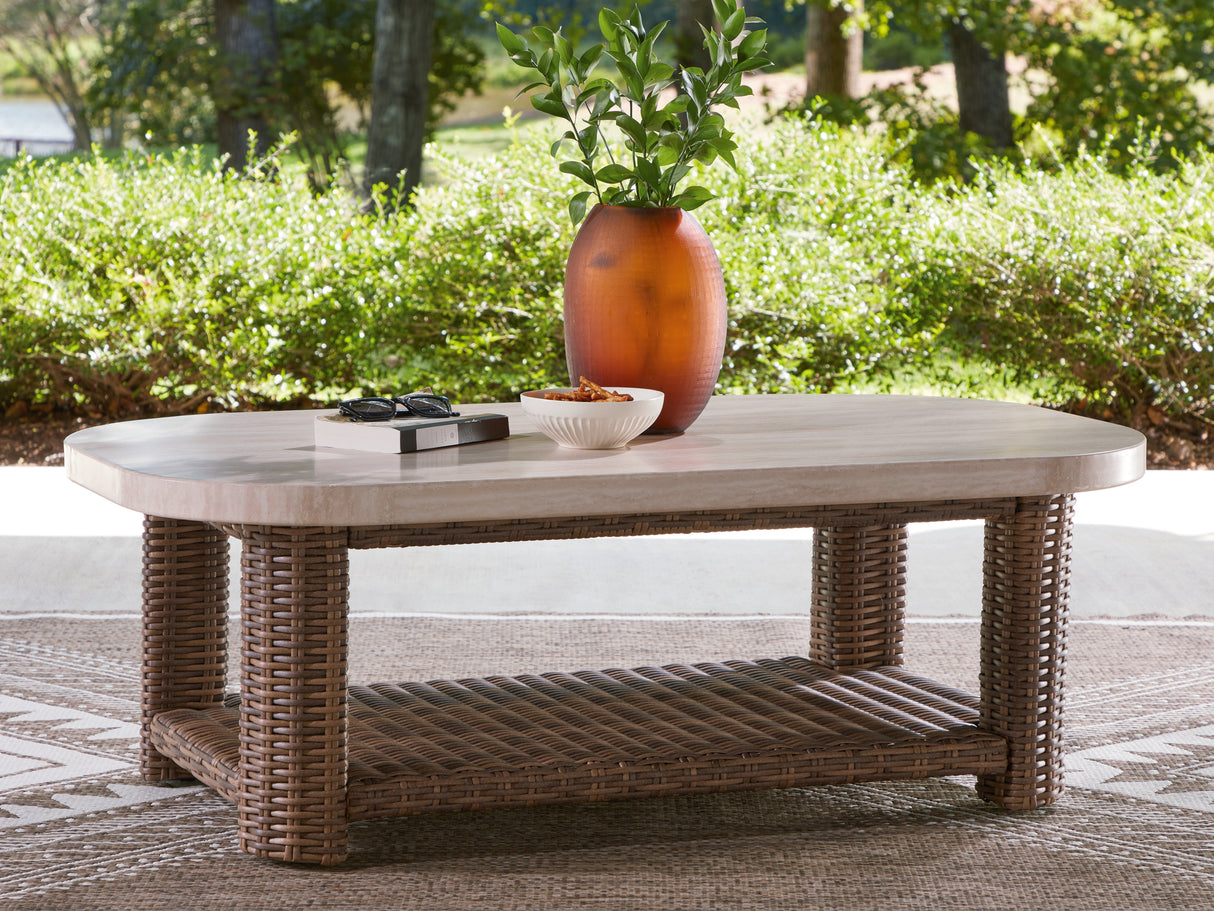 Nashville Furniture Outlets - Ashley Furniture - Dolan Creek Outdoor - Rectangular Cocktail Table / Beige/Brown - PCP610-701