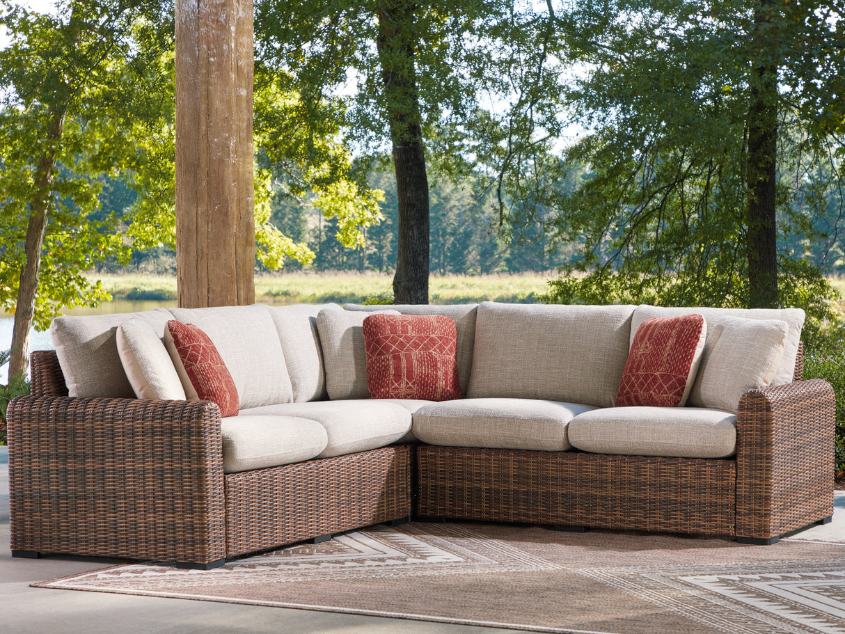 Nashville Furniture Outlets - Ashley Furniture - Dolan Creek Outdoor - 3-Piece Outdoor Sectional / Beige/Brown - PCP610P1