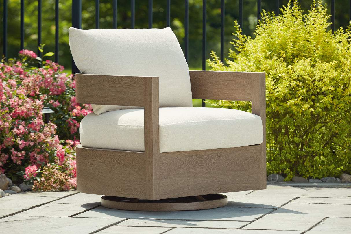 Nashville Furniture Outlets - Ashley Furniture - Serene Bay Outdoor - Swivel Glider Chair w/Cushion / Dark Brown/White - P671-821
