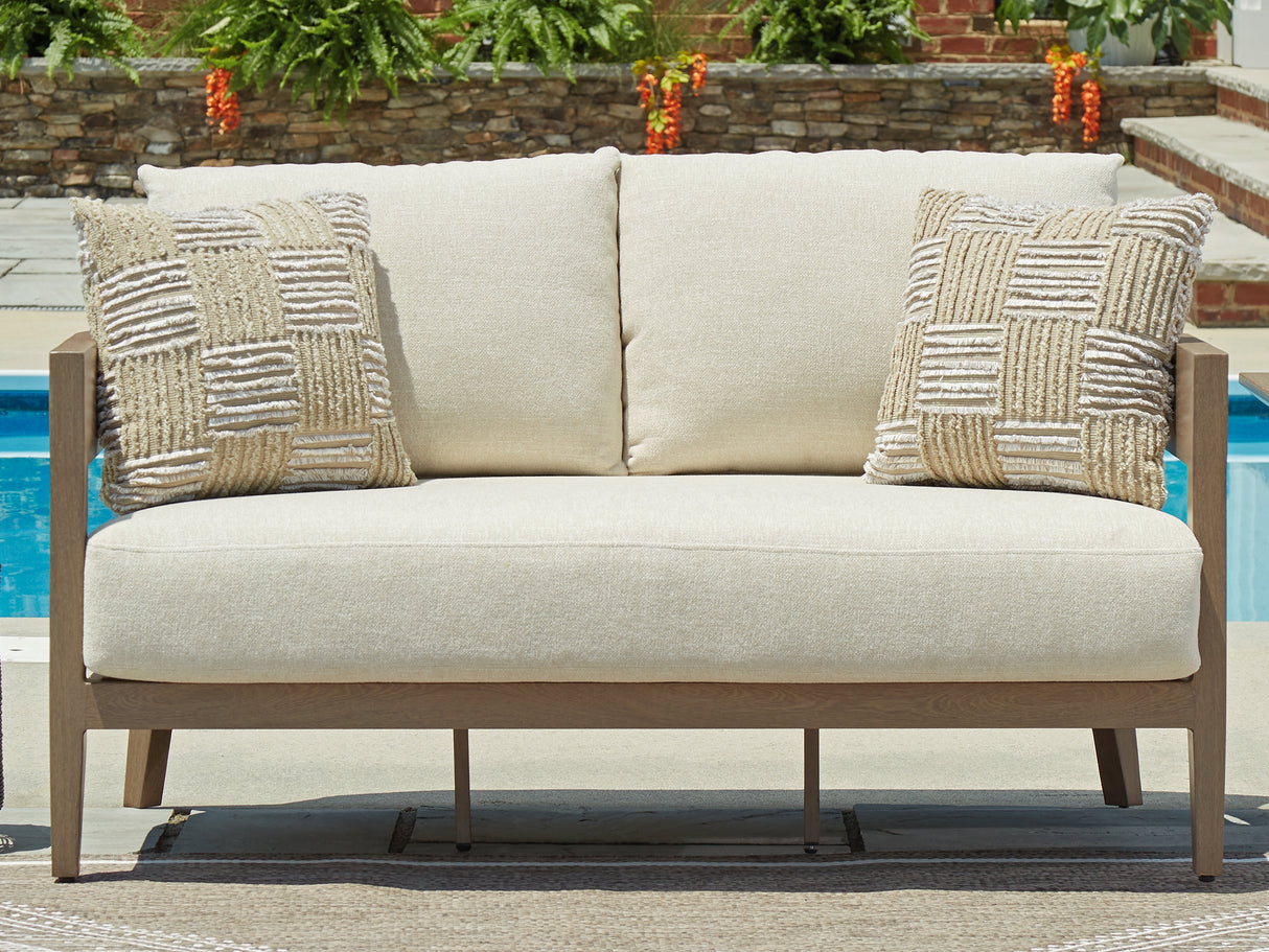 Nashville Furniture Outlets - Ashley Furniture - Serene Bay Outdoor - Loveseat w/Cushion / Dark Brown/White - P671-835