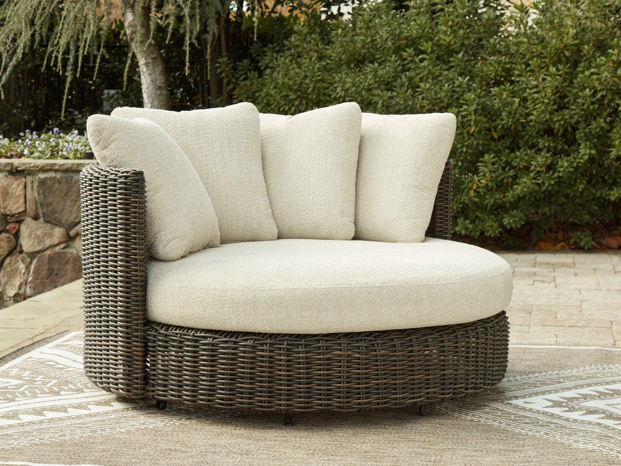Nashville Furniture Outlets - Ashley Furniture - Kimora Outdoor - Swivel Lounge Chair w/Cushion / Beige/Dark Brown - P711-810