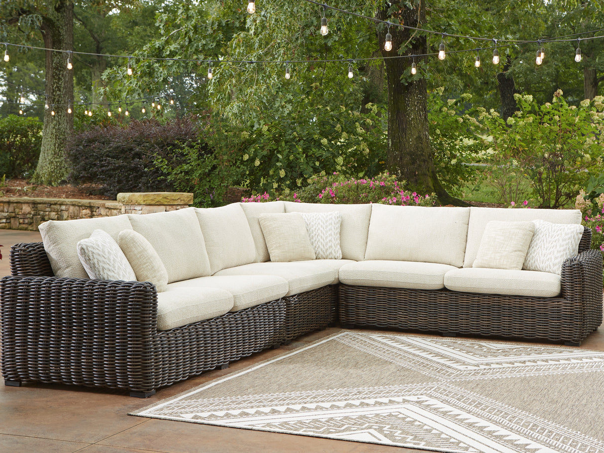 Nashville Furniture Outlets - Ashley Furniture - Kimora Outdoor - 4-Piece Outdoor Sectional / Beige/Dark Brown - P711P2