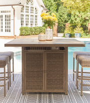 Nashville Furniture Outlets - Ashley Furniture - Walton Bridge Outdoor - Square Bar Table w/Fire Pit / Driftwood - P749-665