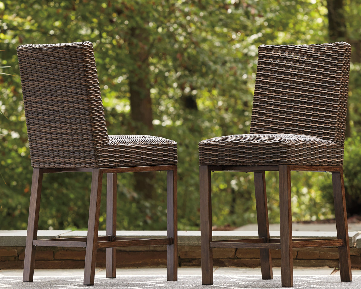 Nashville Furniture Outlets - Ashley Furniture - Paradise Trail Outdoor - Outdoor Counter Height Dining Table with 4 Barstools / Medium Brown - P750P5