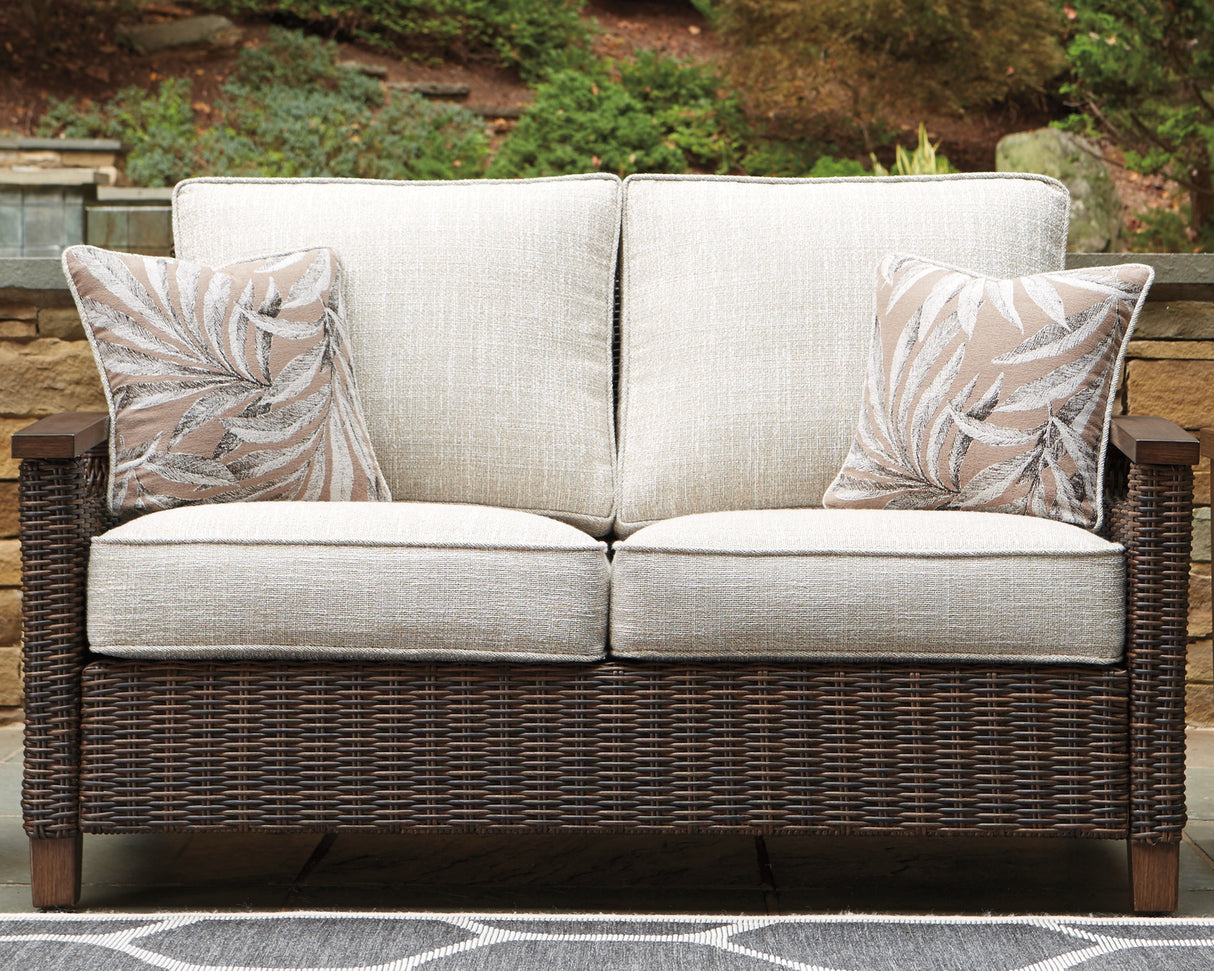 Nashville Furniture Outlets - Ashley Furniture - Paradise Trail Outdoor - Loveseat w/Cushion / Medium Brown - P750-835