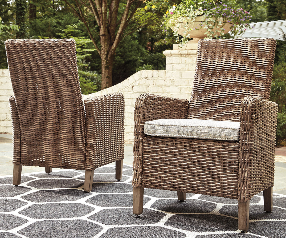Nashville Furniture Outlets - Ashley Furniture - Beachcroft Outdoor - Arm Chair With Cushion (Set of 2) / Beige - P791-601A