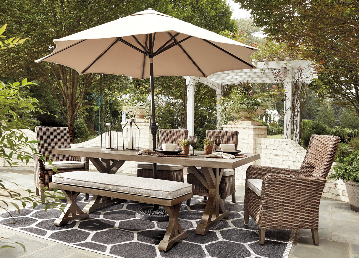 Nashville Furniture Outlets - Ashley Furniture - Beachcroft Outdoor - RECT Dining Table w/UMB OPT / Beige - P791-625