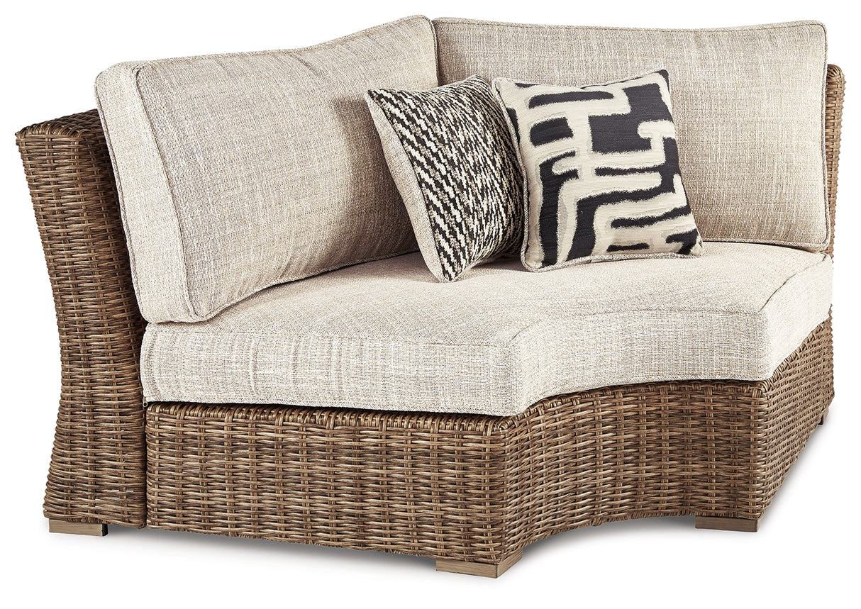 Nashville Furniture Outlets - Ashley Furniture - Beachcroft Outdoor - Curved Corner Chair w/Cushion / Beige - P791-851