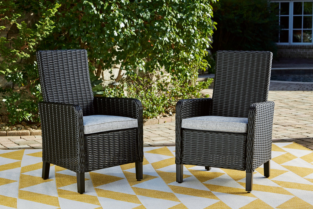Nashville Furniture Outlets - Ashley Furniture - Beachcroft Outdoor - Arm Chair With Cushion (Set of 2) / Black/Light Gray - P792-601A