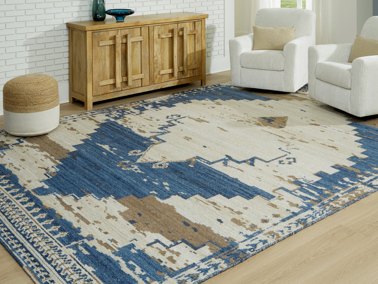 Nashville Furniture Outlets - Ashley Furniture - Varnler Rug - 8' x 10' Rug / Blue/Brown/Tan - R407131