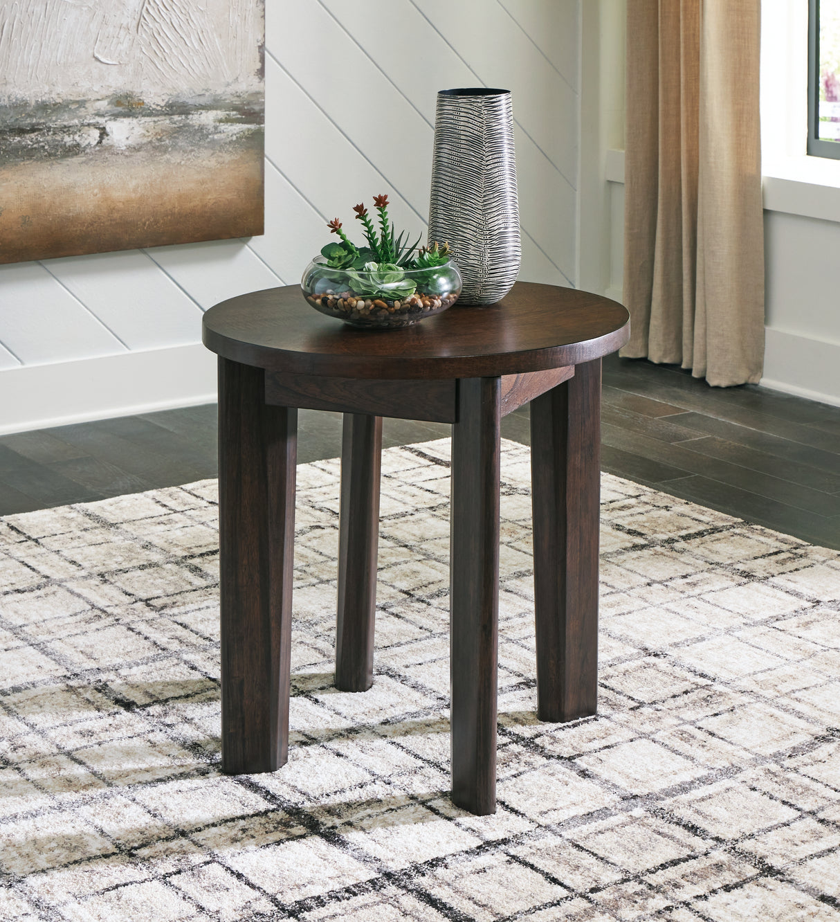 Nashville Furniture Outlets - Ashley Furniture - Korestone 2 End Table - Round End Table / Dark Brown - T657-6
