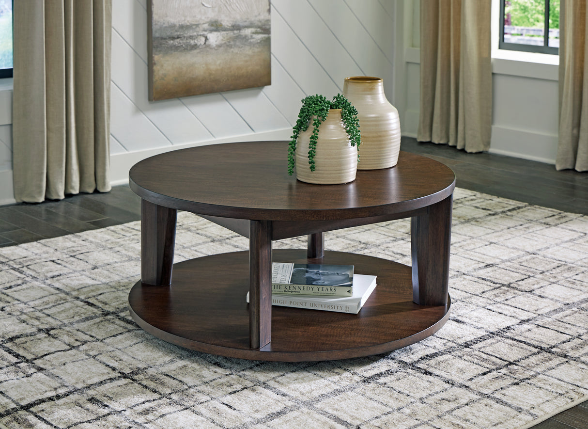 Nashville Furniture Outlets - Ashley Furniture - Korestone 2 Coffee Table - Round Cocktail Table / Dark Brown - T657-8
