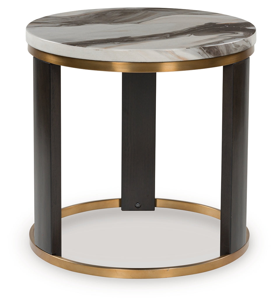 Nashville Furniture Outlets - Ashley Furniture - Jazmore End Table - Round End Table / Brown/Brass Finish - T671-6