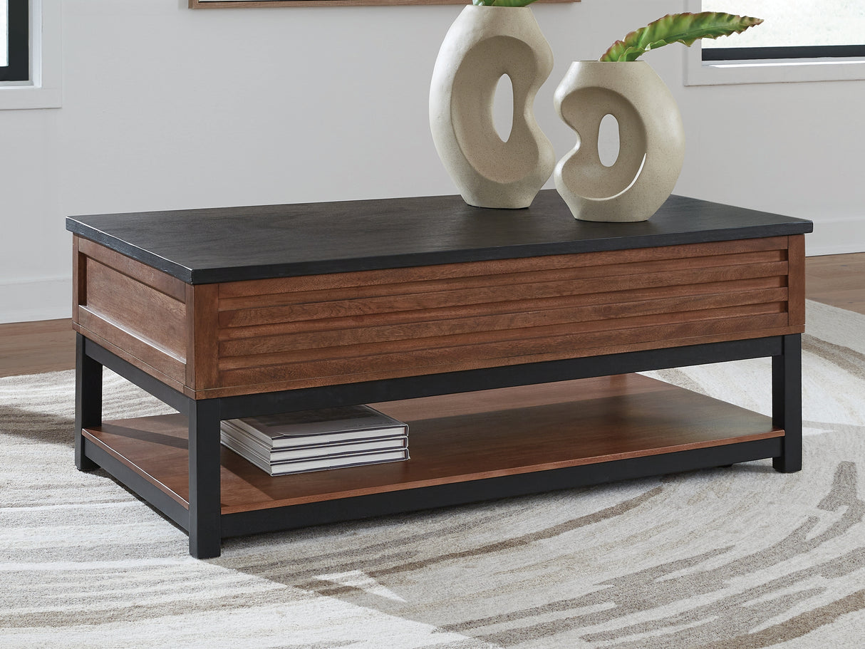 Nashville Furniture Outlets - Ashley Furniture - Kallari Lift-Top Coffee Table - Lift Top Cocktail Table / Warm Brown/Black - T737-9