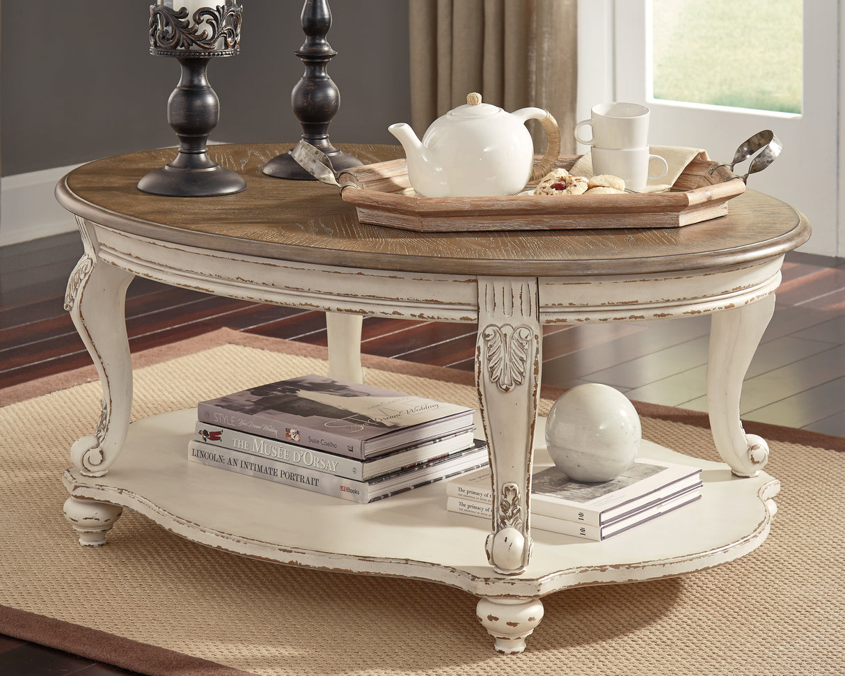 Nashville Furniture Outlets - Ashley Furniture - Realyn Coffee Table - Oval Cocktail Table / White/Brown - T743-0