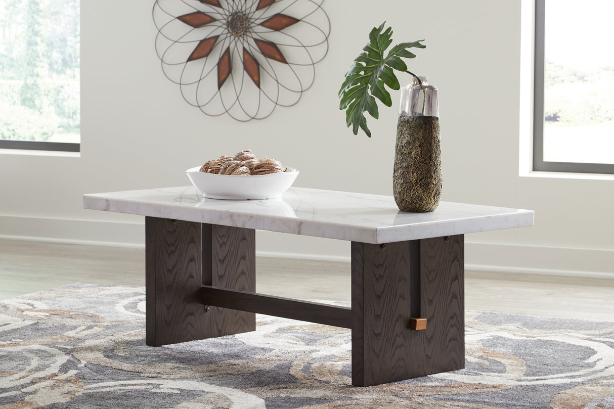 Nashville Furniture Outlets - Ashley Furniture - Burkhaus Coffee Table - Rectangular Cocktail Table / White/Dark Brown - T779-1