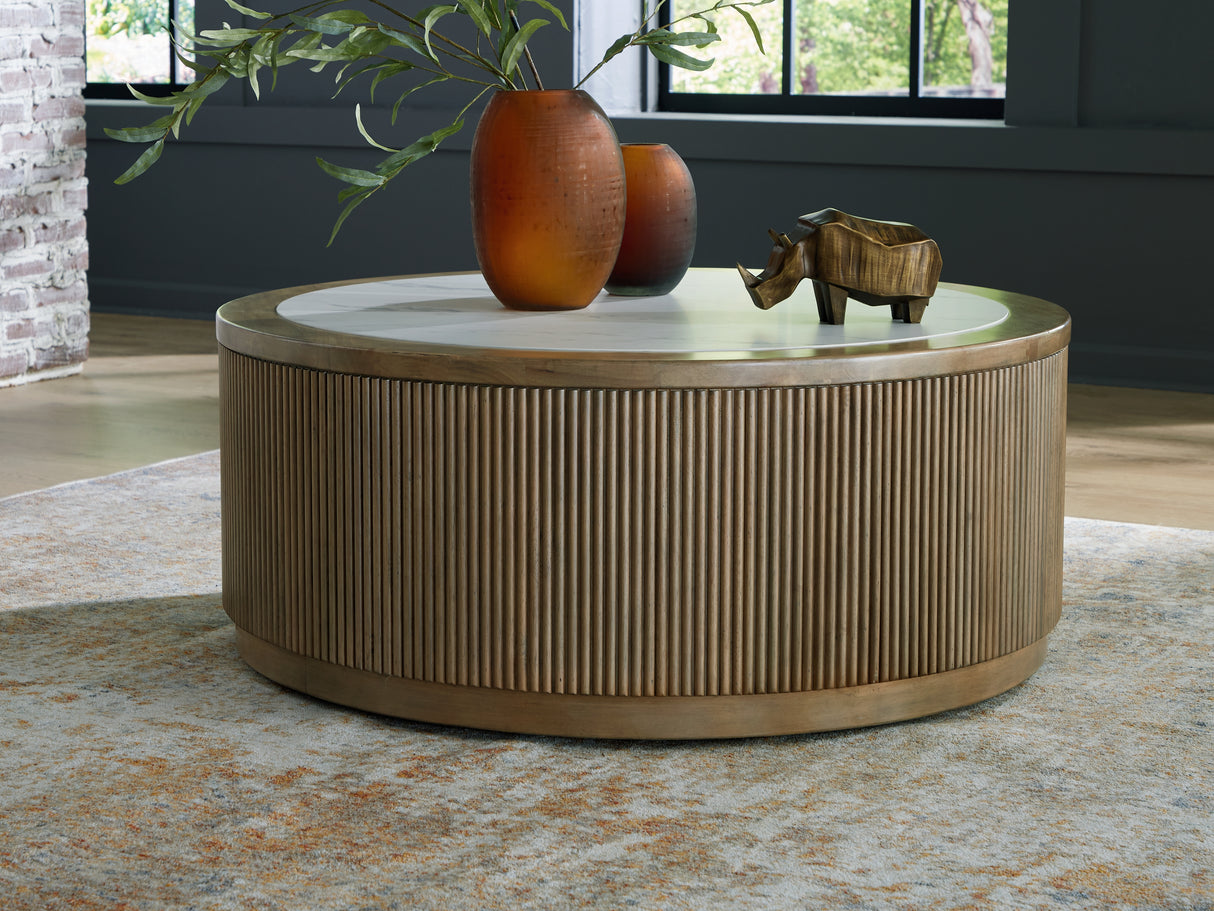Nashville Furniture Outlets - Ashley Furniture - Camdill Coffee Table - Round Cocktail Table / Light Brown/White - T808-8