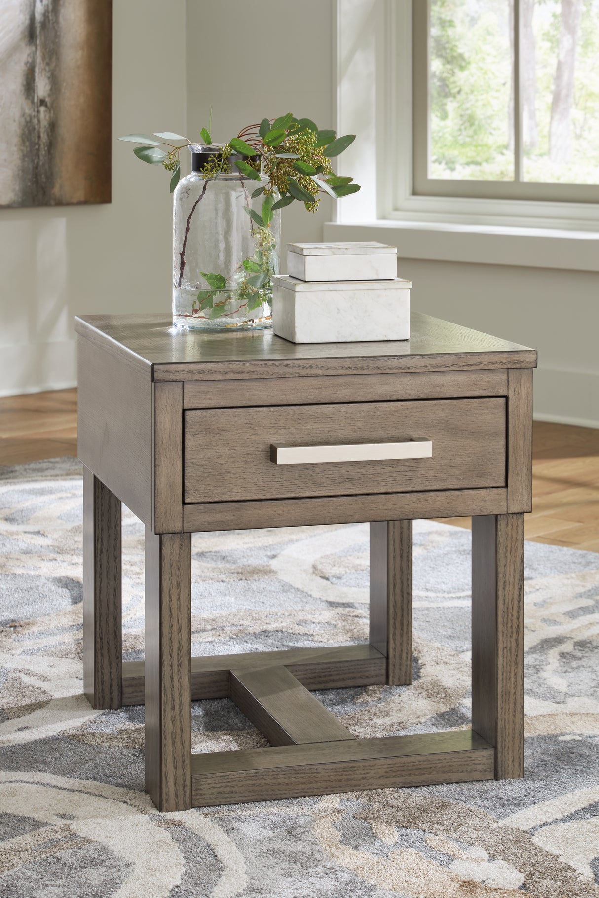 Nashville Furniture Outlets - Ashley Furniture - Loyaska End Table - Rectangular End Table / Grayish Brown/White - T854-3