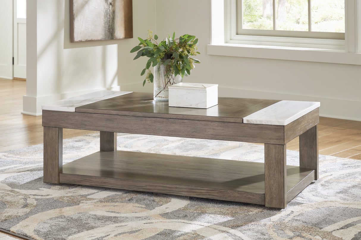Nashville Furniture Outlets - Ashley Furniture - Loyaska Lift-Top Coffee Table - Lift Top Cocktail Table / Grayish Brown/White - T854-9