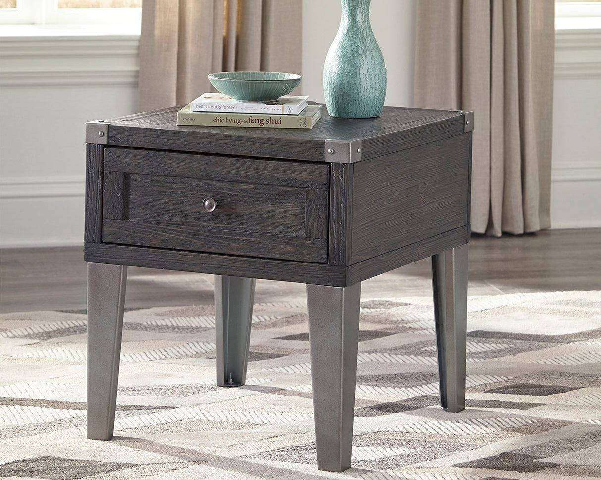 Nashville Furniture Outlets - Ashley Furniture - Todoe End Table with USB Ports & Outlets - Rectangular End Table / Dark Gray - T901-3