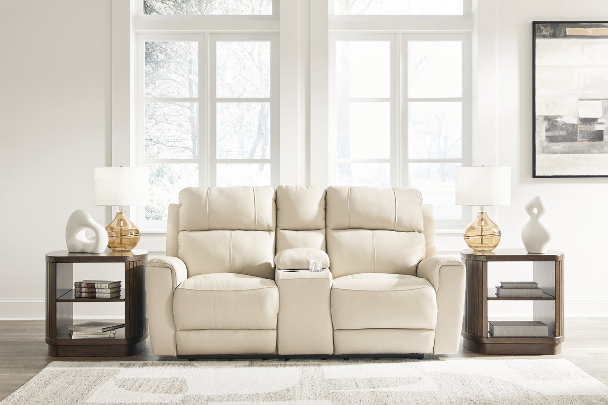 Nashville Furniture Outlets - Ashley Furniture - Dahlmoore Living Room - DBL REC PWR Loveseat w/Console / Almond - U1320096