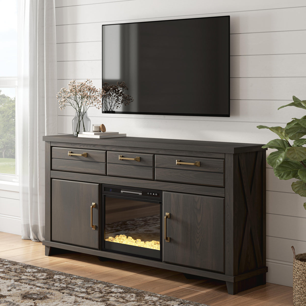 Nashville Furniture Outlets - Ashley Furniture - Brazen Valley 71" TV Stand with Electric Fireplace - 71" TV Stand with Electric Fireplace - W2648W1