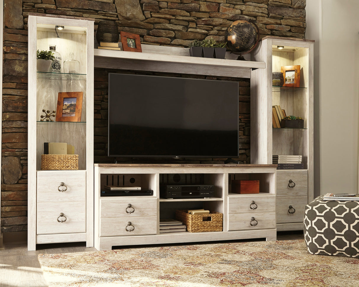 Nashville Furniture Outlets - Ashley Furniture - Willowton Entertainment Center - 4-Piece Entertainment Center / Whitewash - W267W3