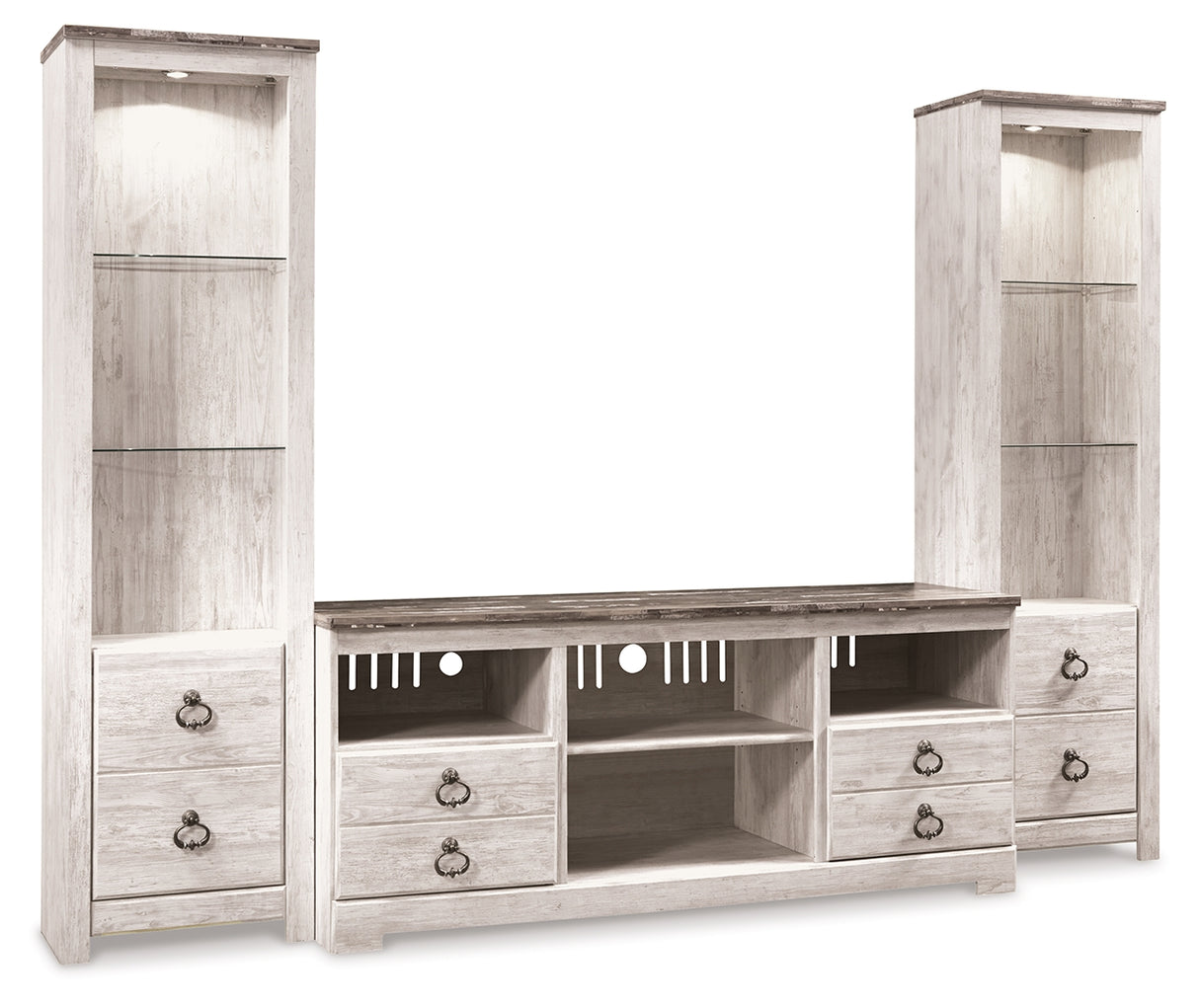 Nashville Furniture Outlets - Ashley Furniture - Willowton 3-Piece Entertainment Center - 3-Piece Entertainment Center / Whitewash - W267W16