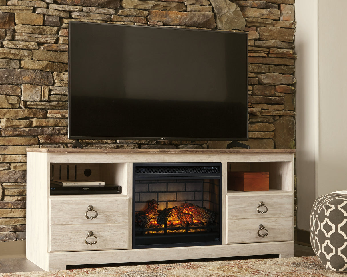 Nashville Furniture Outlets - Ashley Furniture - Willowton 64" TV Stand with Electric Fireplace - 64" TV Stand with Electric Fireplace / Whitewash - W267W8