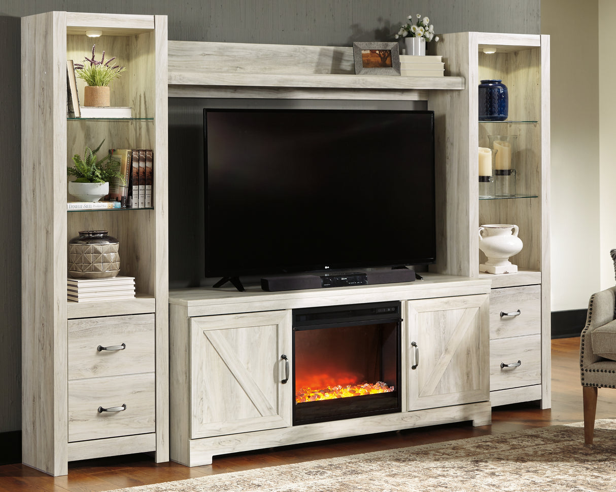 Nashville Furniture Outlets - Ashley Furniture - Bellaby 4-Piece Entertainment Center with Fireplace - 4-Piece Entertainment Center with Fireplace / Whitewash - W331W5